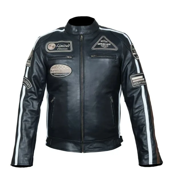 Hawk® Brown Leather Motorcycle Jacket – Antique Retro Style Biker Chopper Jacket - Image 2